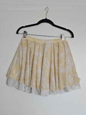 Rienda Gyaru Japan Light Yellow Floral Circle Skirt with Built In Shorts